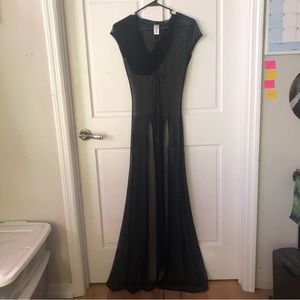 Sheer hooded double slit over dress bathing suit cover up